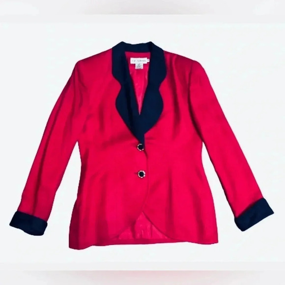 CJ ADAMS 80’s VINTAGE BLAZER PINK & NAVY 2 BUTTON FUNKY COOL SIZE 8 - Picture 1 of 11